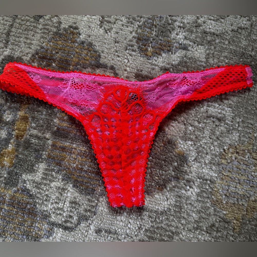 Red and Pink Lace Thong